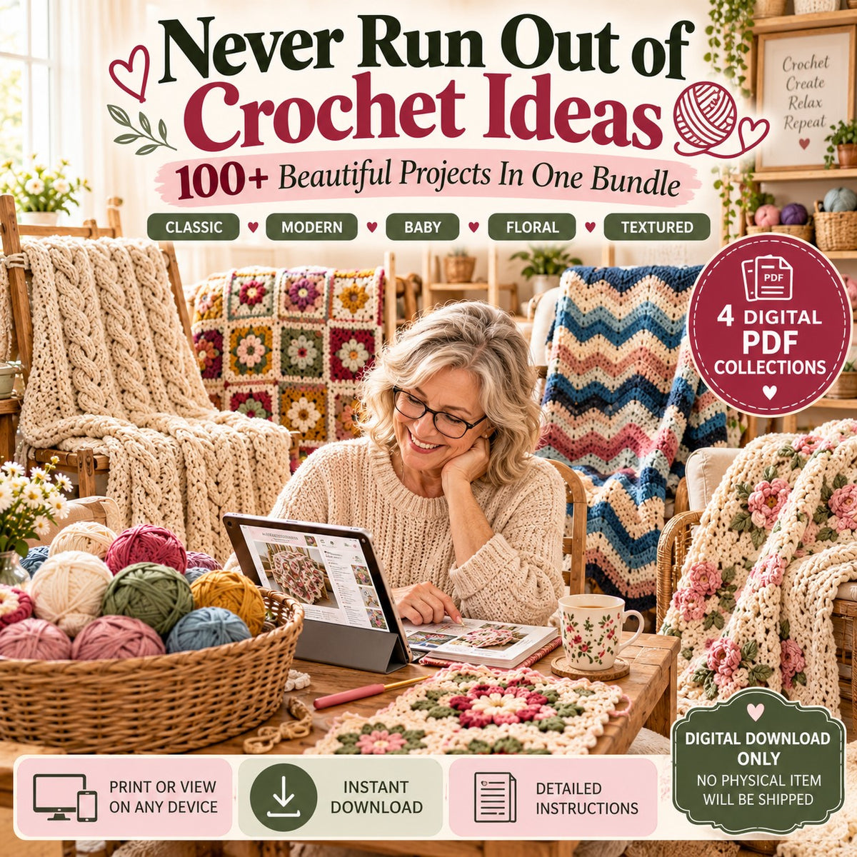 100+ Crochet Blanket Patterns Bundle PDF