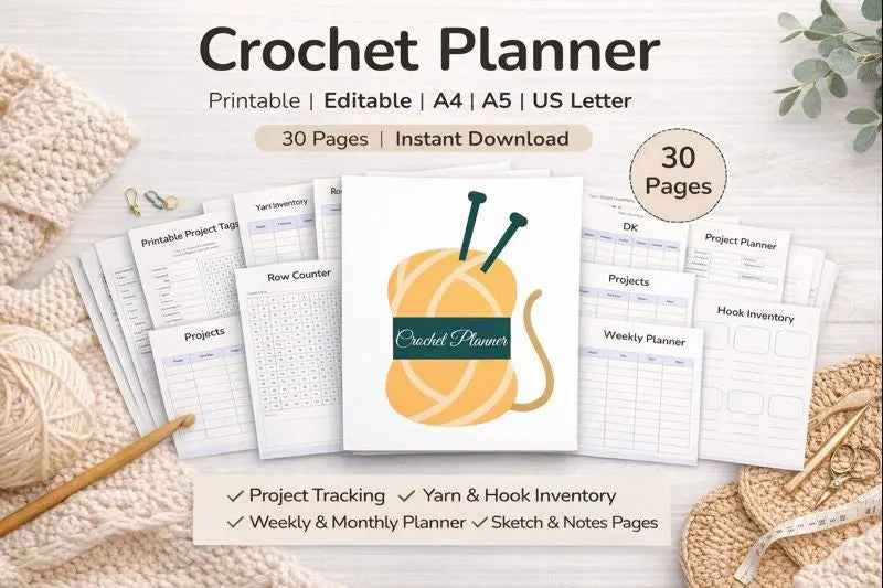 Crochet Planner – Printable & Editable PDF Bernat