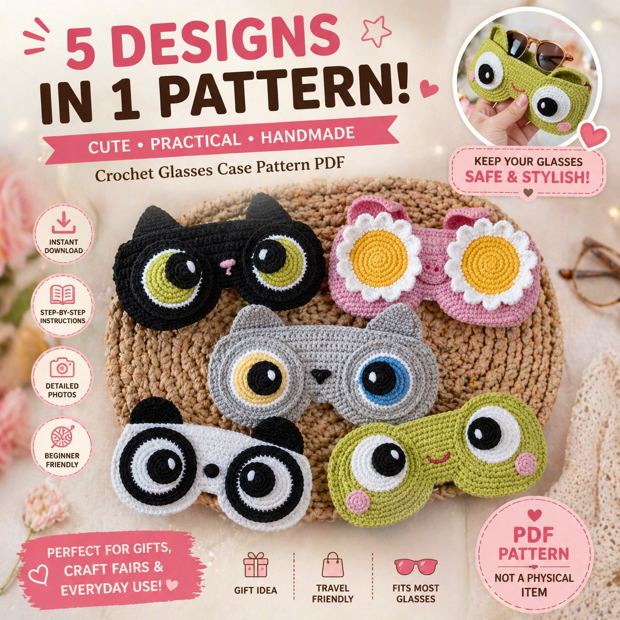 5-in-1 Crochet Glasses Case Pattern PDF