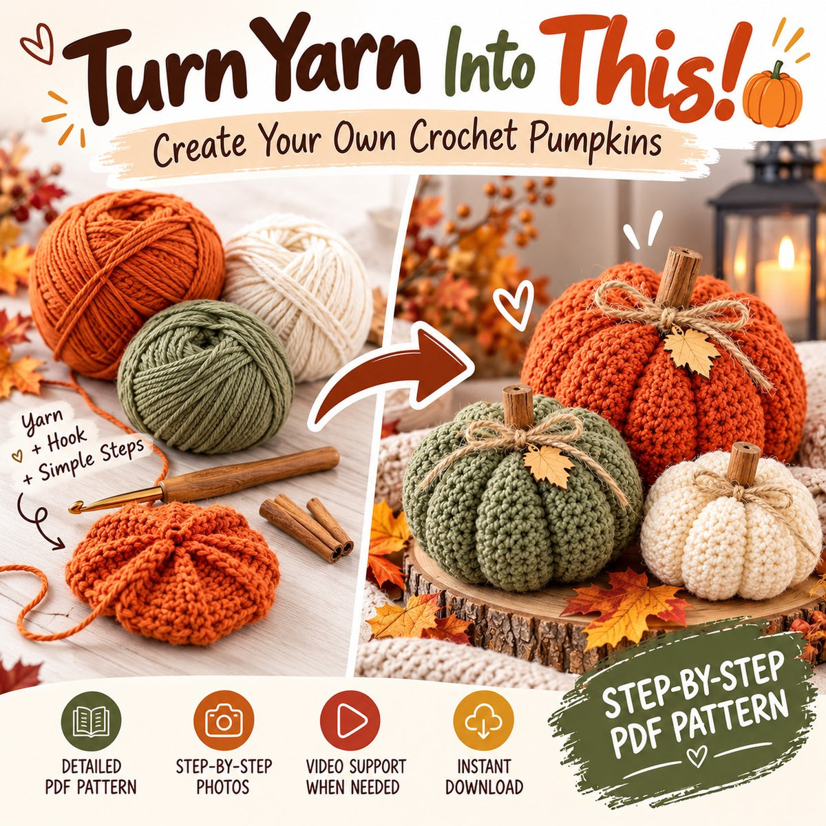 Easy Crochet Pumpkin Pattern β 6 Sizes + Video