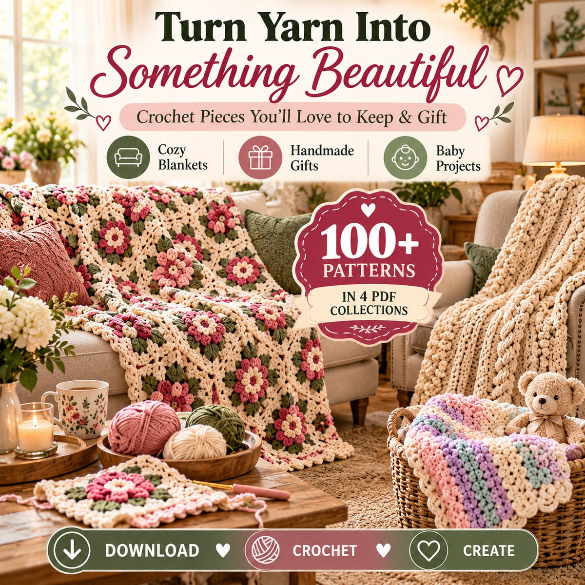 100+ Crochet Blanket Patterns Bundle PDF