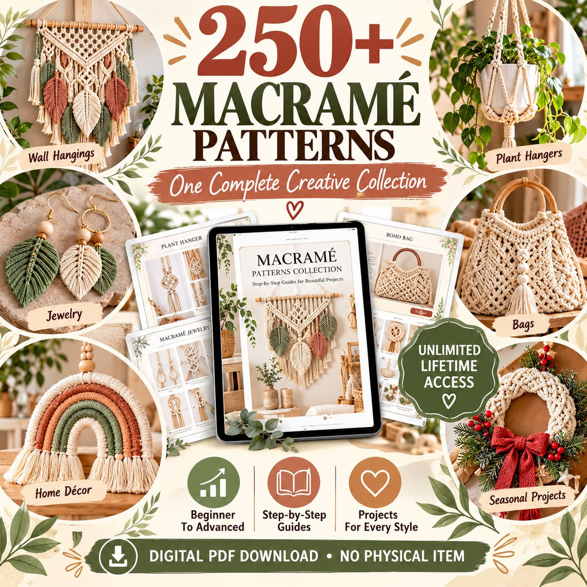 250+ Macramé Patterns Bundle – Beginner to Advanced PDF