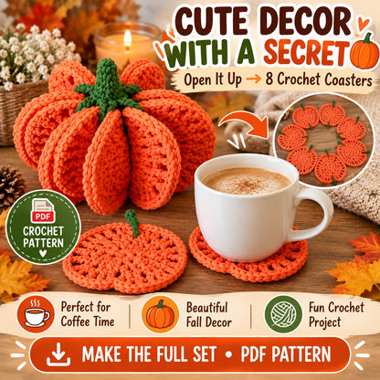 8-in-1 Pumpkin Coaster Crochet Pattern PDF