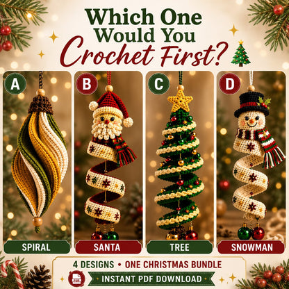 4-in-1 Crochet Christmas Hanging Decorations PDF Pattern