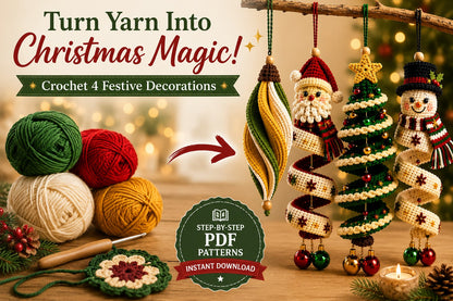 4-in-1 Crochet Christmas Hanging Decorations PDF Pattern