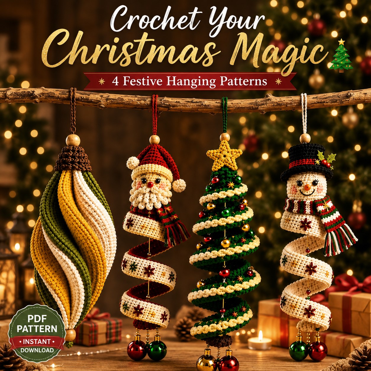 4-in-1 Crochet Christmas Hanging Decorations PDF Pattern