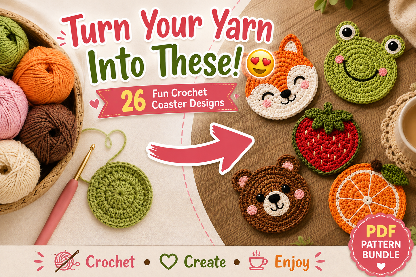 26-in-1 Crochet Coaster Pattern Bundle