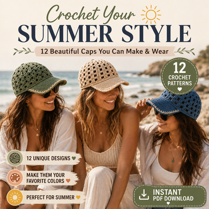12 Crochet Cap Patterns Bundle – Summer Baseball Hats PDF