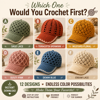 12 Crochet Cap Patterns Bundle – Summer Baseball Hats PDF