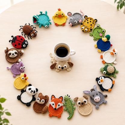 21-in-1 Pop-Up Animal Coaster Crochet Pattern Bundle