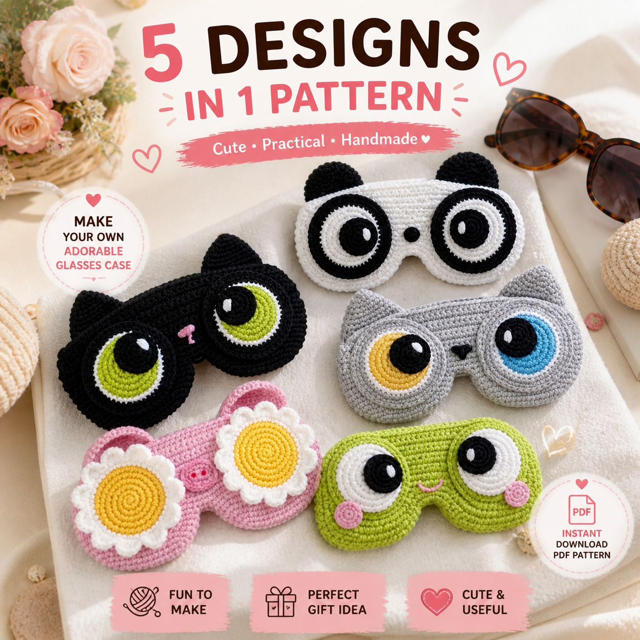 5-in-1 Crochet Glasses Case Pattern PDF