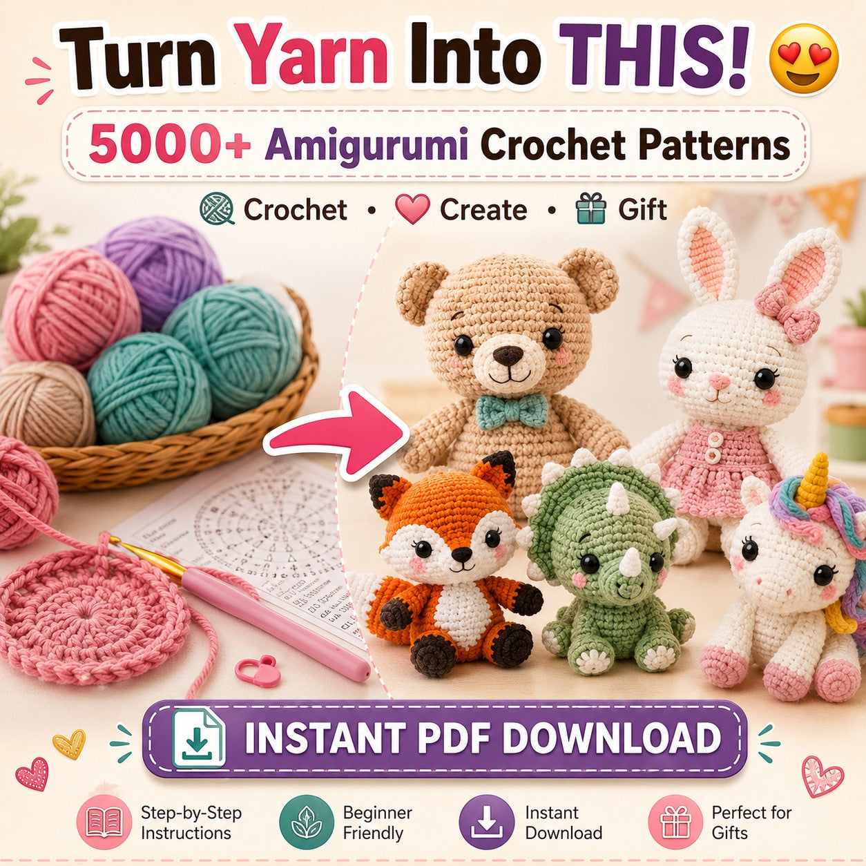 5000+ Amigurumi Crochet Patterns – PDF Bundle