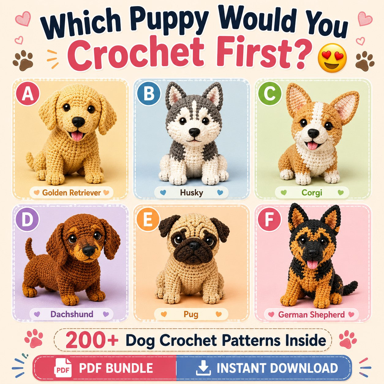 200+ Dog Amigurumi Crochet Patterns – PDF Bundle