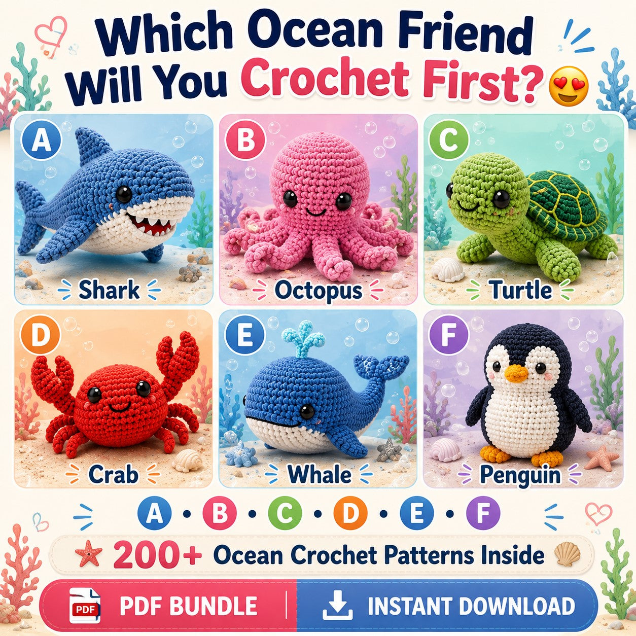 200 + Ocean Amigurumi Patterns (PDF)