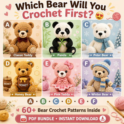 60 + Teddy Bear Crochet Patterns – Amigurumi Mega Bundle PDF