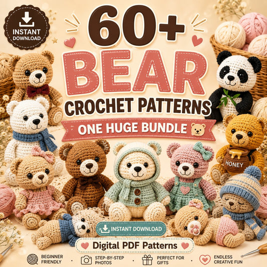 60 + Teddy Bear Crochet Patterns – Amigurumi Mega Bundle PDF