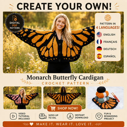 Monarch Butterfly Cardigan Crochet Pattern (PDF)