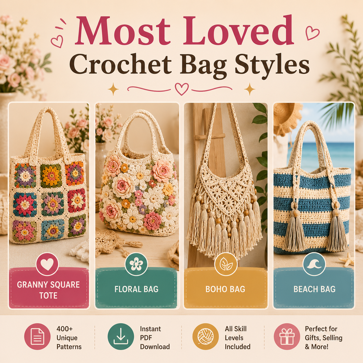 400+ Crochet Bag Patterns Bundle