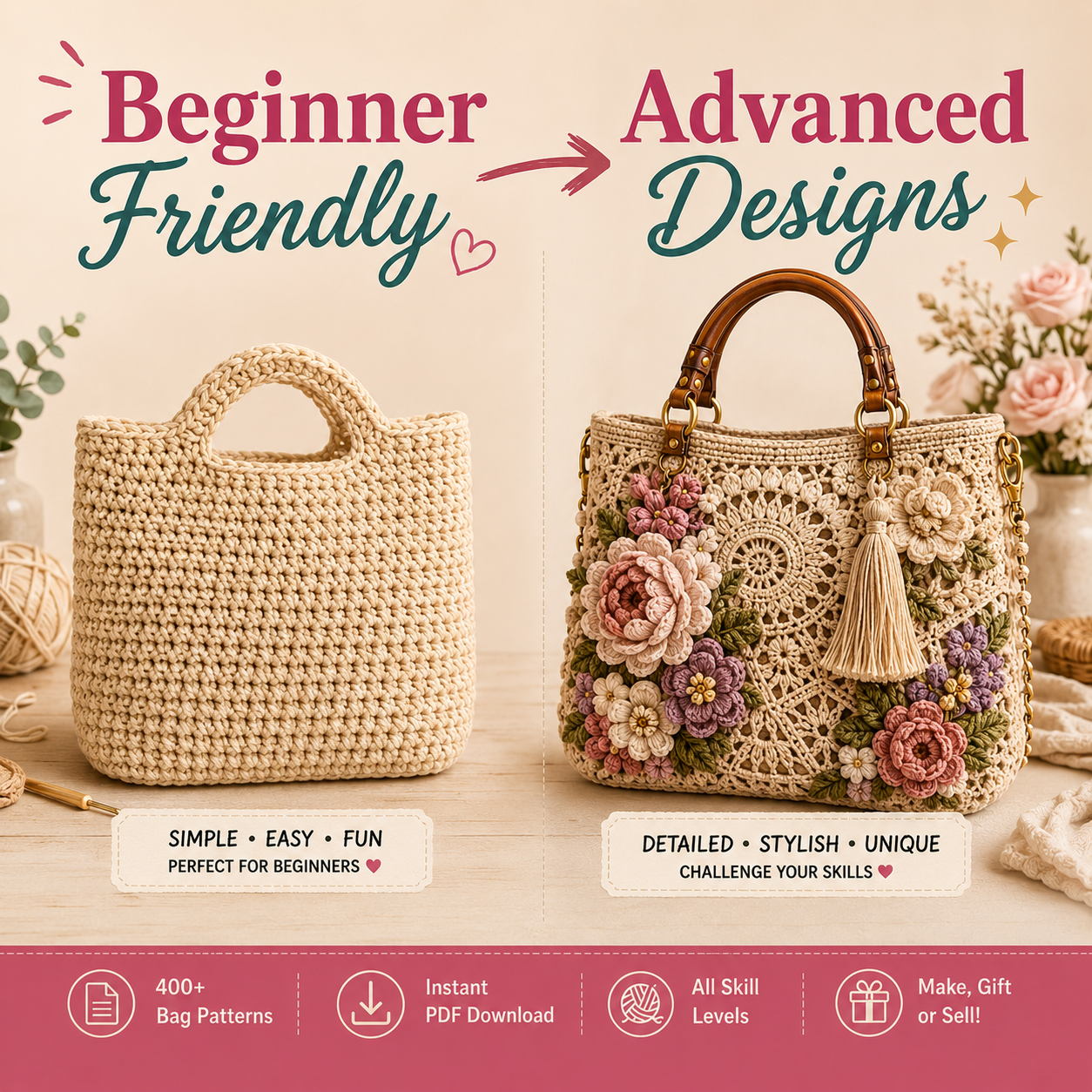 400+ Crochet Bag Patterns Bundle