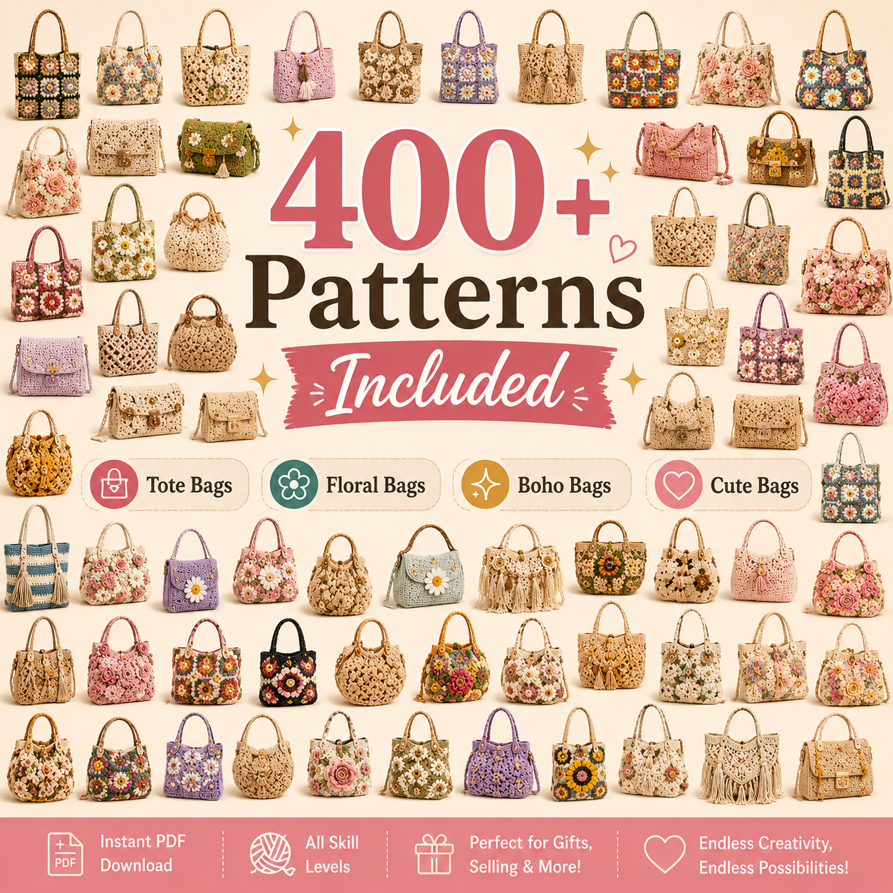 400+ Crochet Bag Patterns Bundle