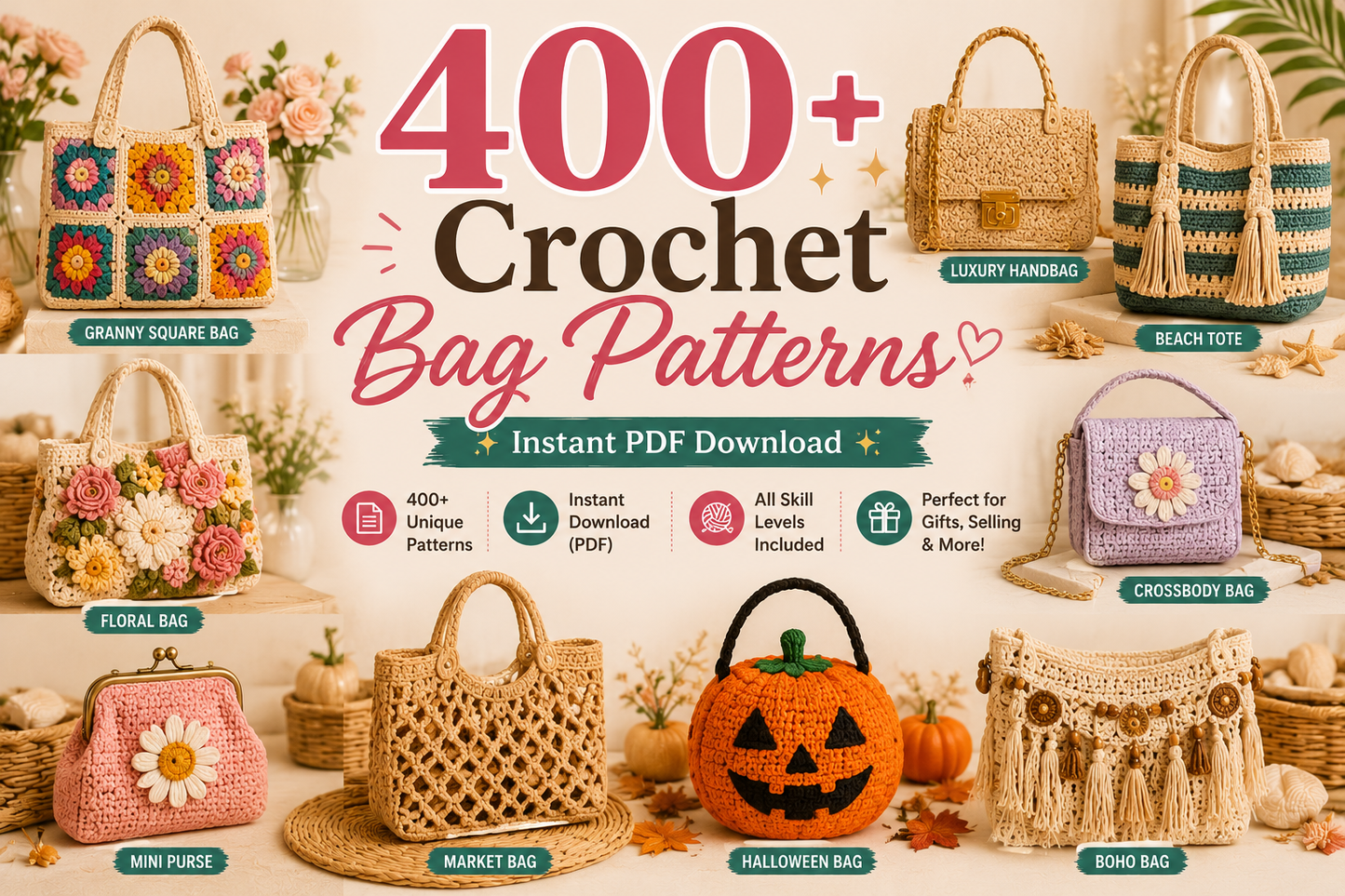 400+ Crochet Bag Patterns Bundle