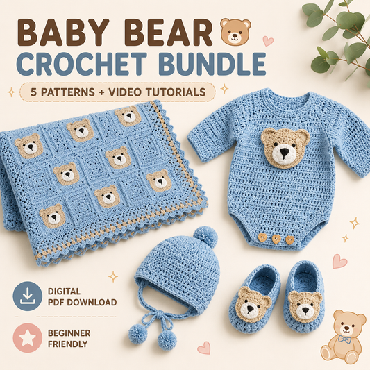 🧸✨ Crochet Baby Bear Set (5 Patterns + Videos) 👶🧶