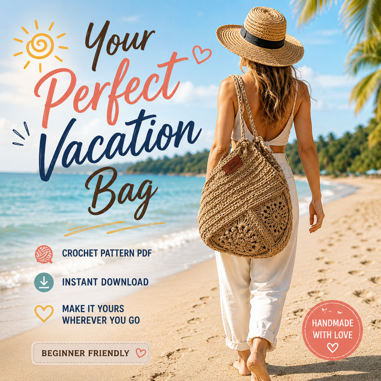 Jute Crochet Bag Pattern - Stylish Granny Square Tote Design