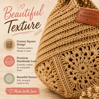 Jute Crochet Bag Pattern - Stylish Granny Square Tote Design