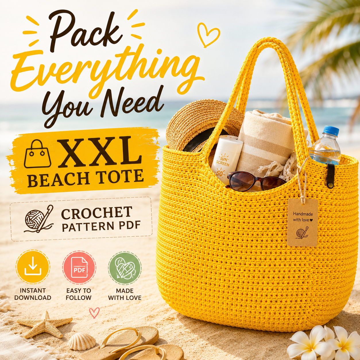 Crochet Bag Pattern XXL size Bag, Pattern PDF