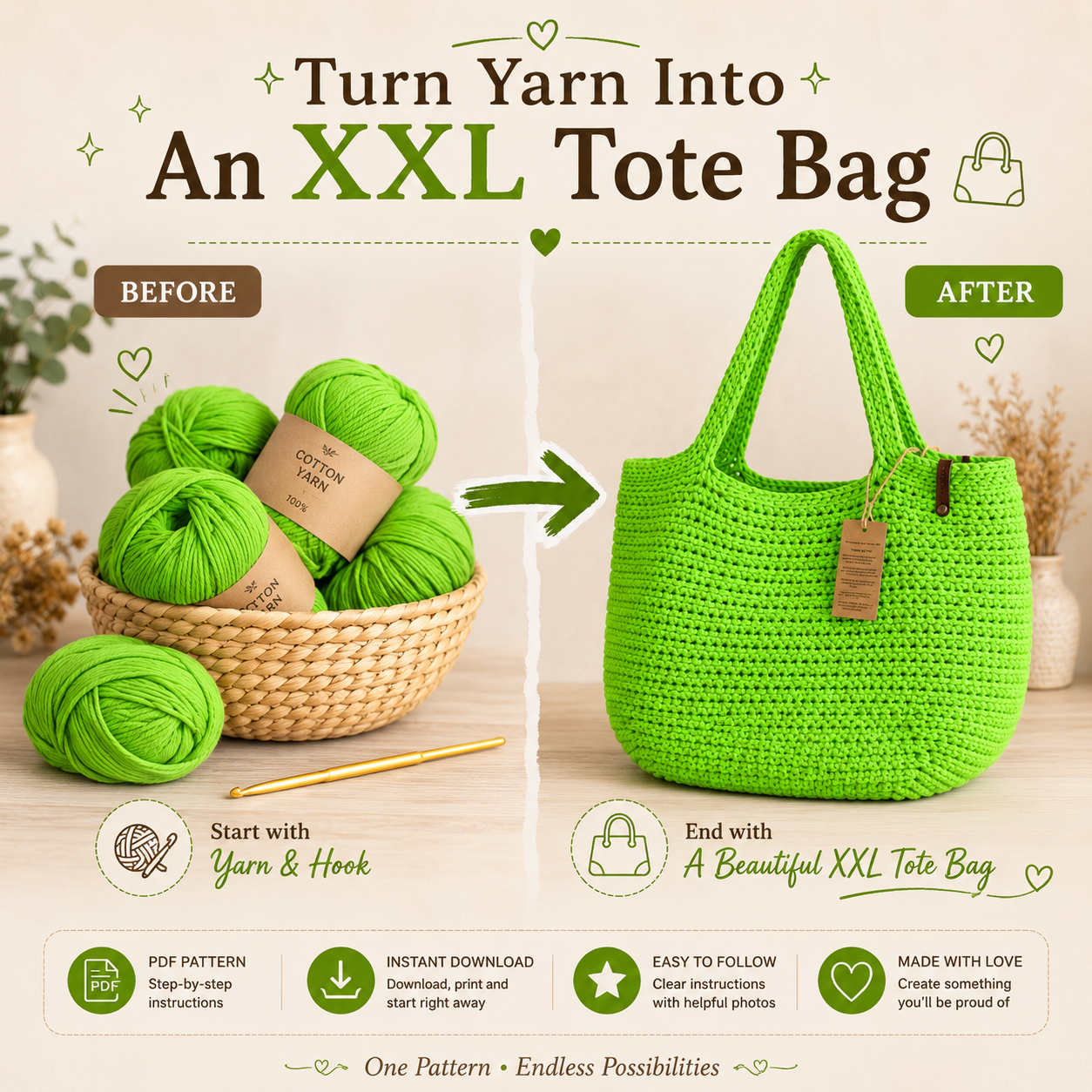 Crochet Bag Pattern XXL size Bag, Pattern PDF