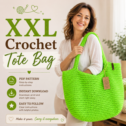 Crochet Bag Pattern XXL size Bag, Pattern PDF