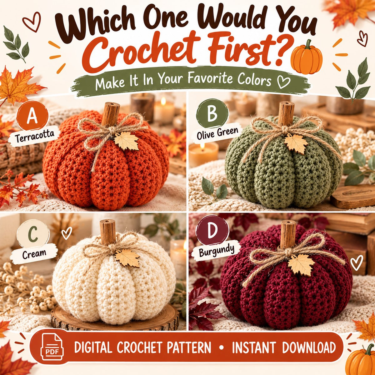 Easy Crochet Pumpkin Pattern – 6 Sizes + Video