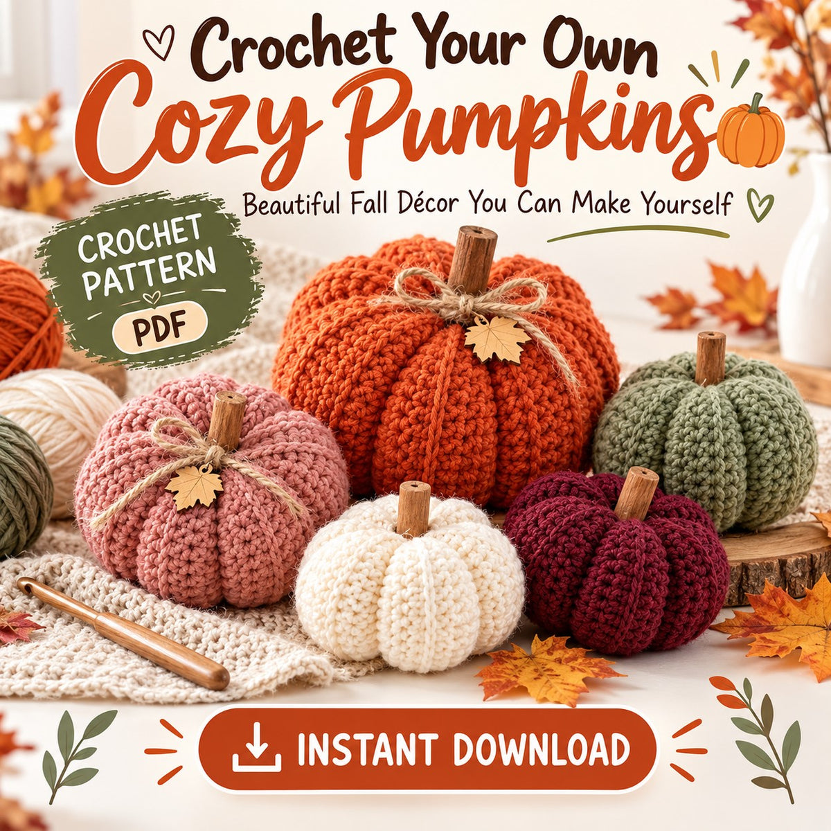 Easy Crochet Pumpkin Pattern – 6 Sizes + Video