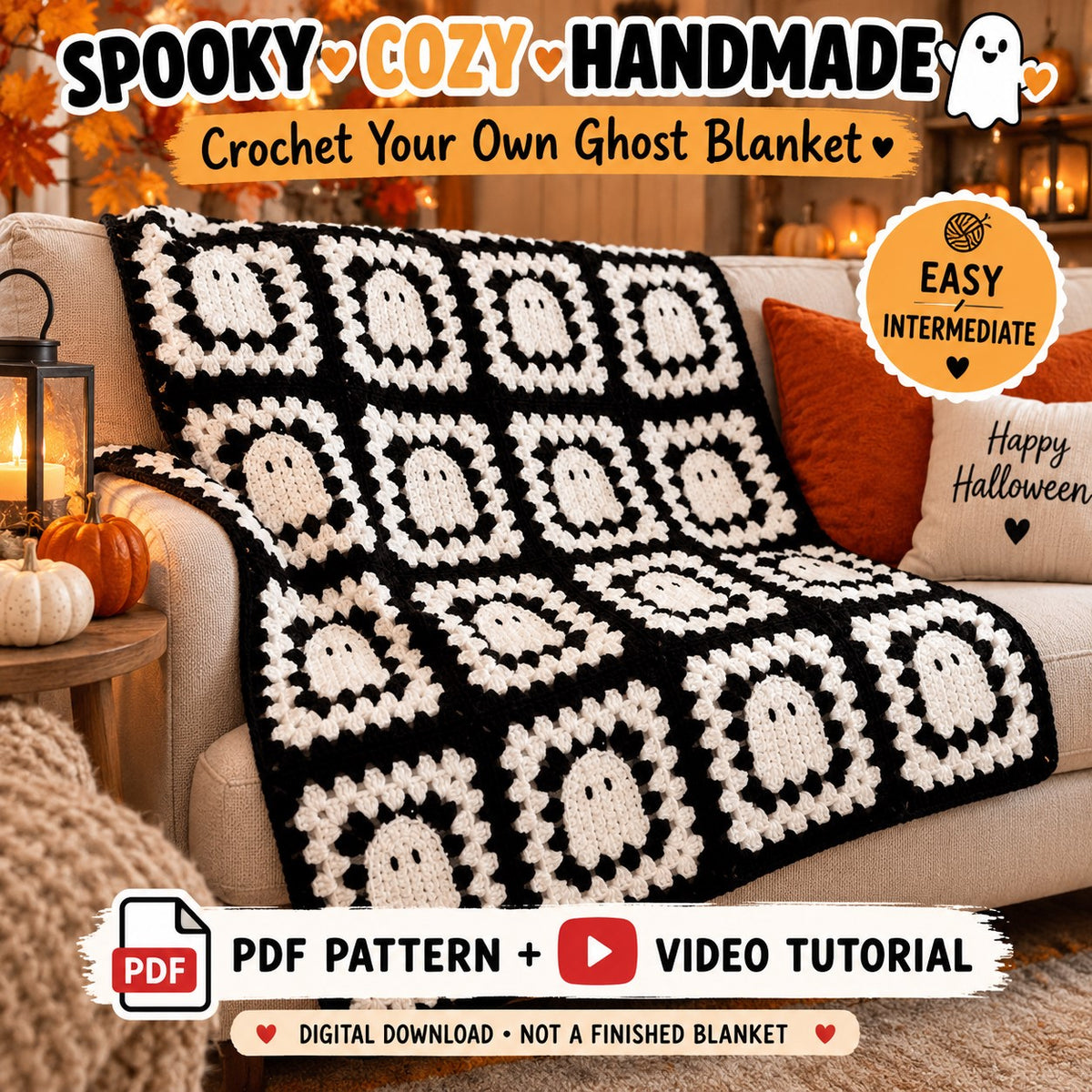 Ghost Granny Square Blanket Crochet Pattern + Video