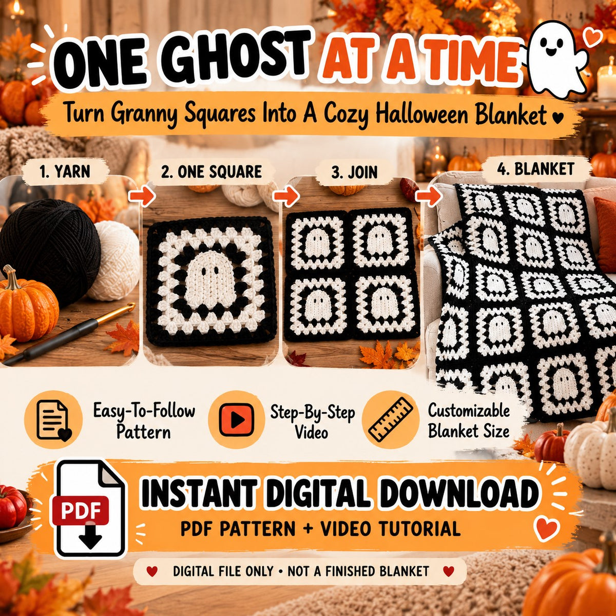 Ghost Granny Square Blanket Crochet Pattern + Video