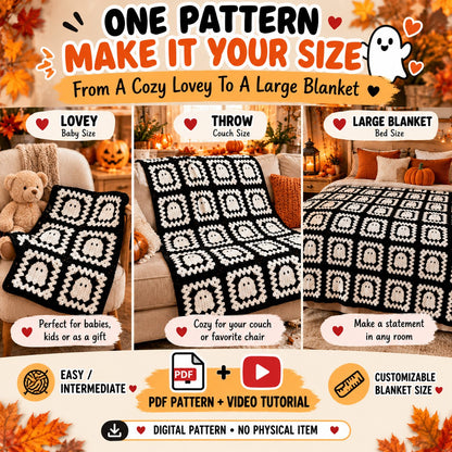 Ghost Granny Square Blanket Crochet Pattern + Video