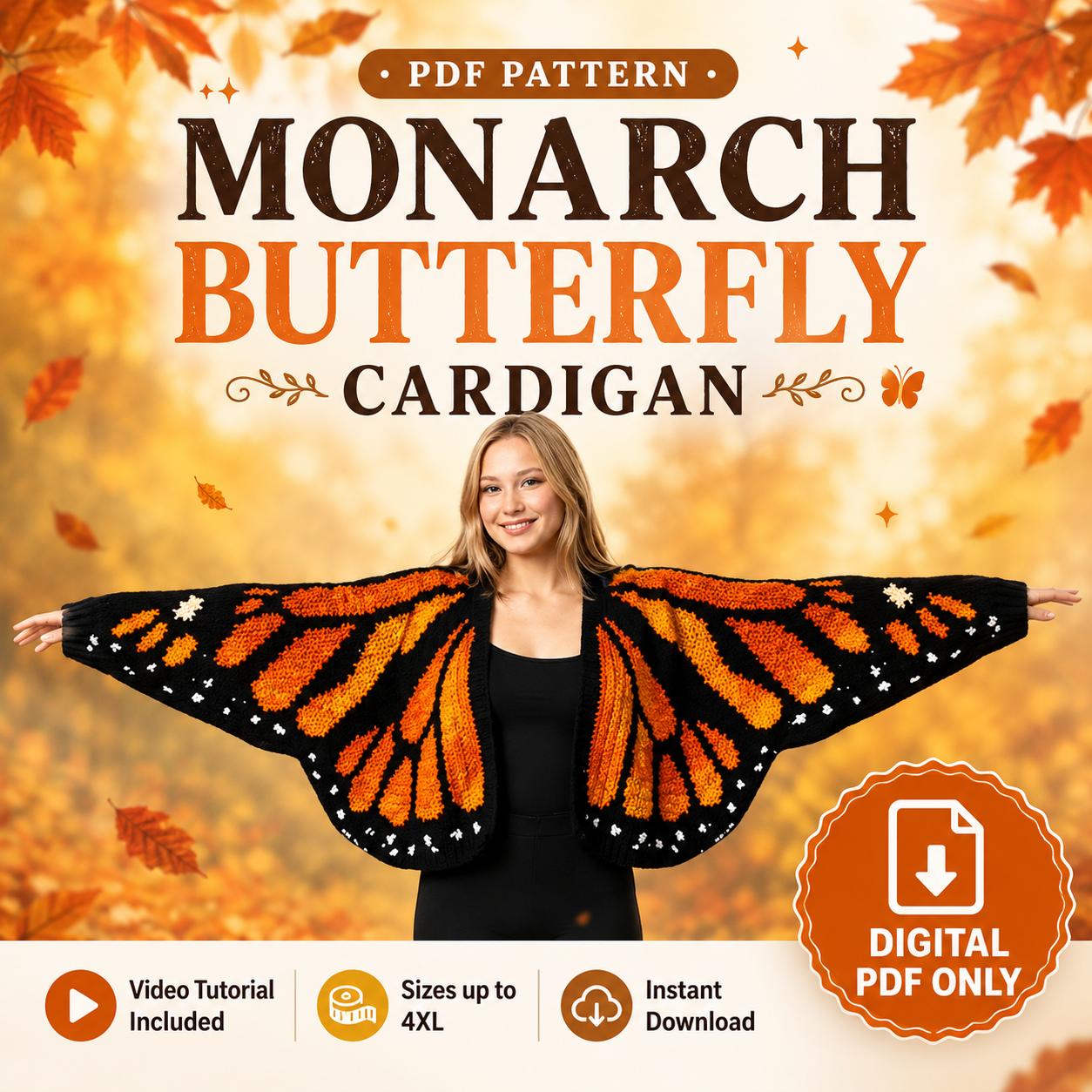 Monarch Butterfly Cardigan Crochet Pattern (PDF)