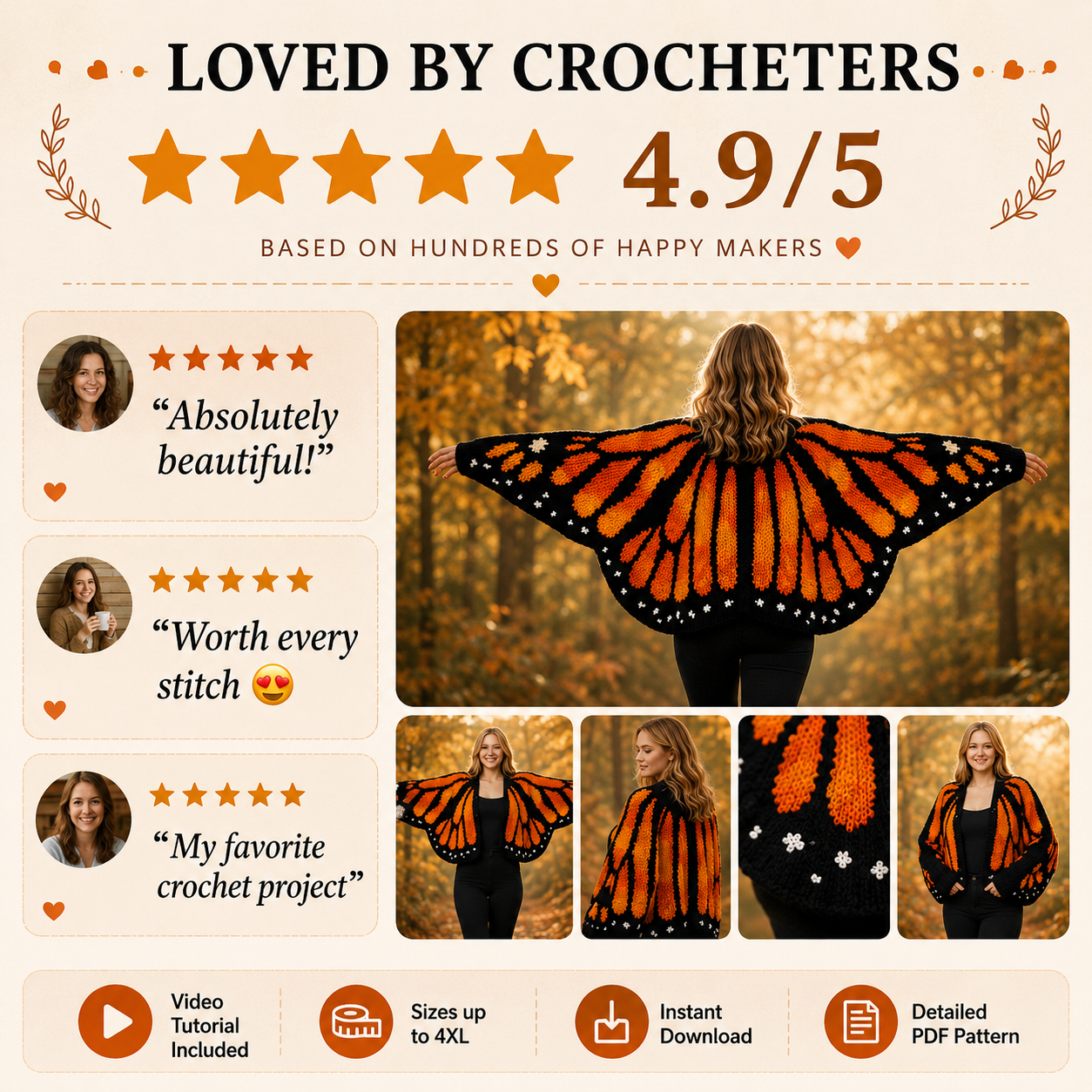 Monarch Butterfly Cardigan Crochet Pattern (PDF)