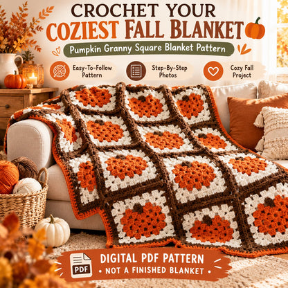 Pumpkin Granny Square Blanket Crochet Pattern PDF 🎃