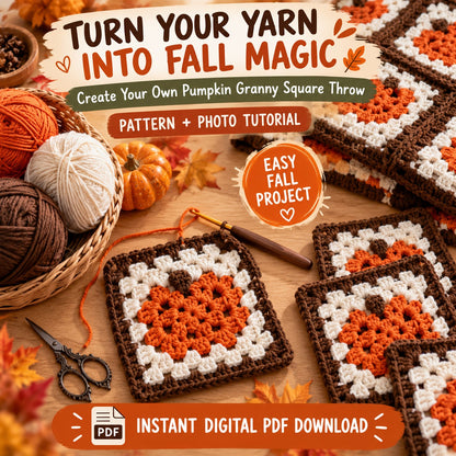 Pumpkin Granny Square Blanket Crochet Pattern PDF 🎃