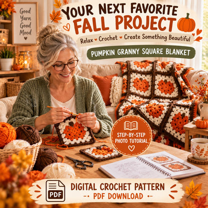 Pumpkin Granny Square Blanket Crochet Pattern PDF 🎃