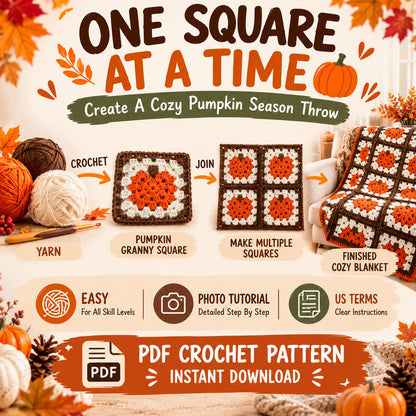 Pumpkin Granny Square Blanket Crochet Pattern PDF 🎃