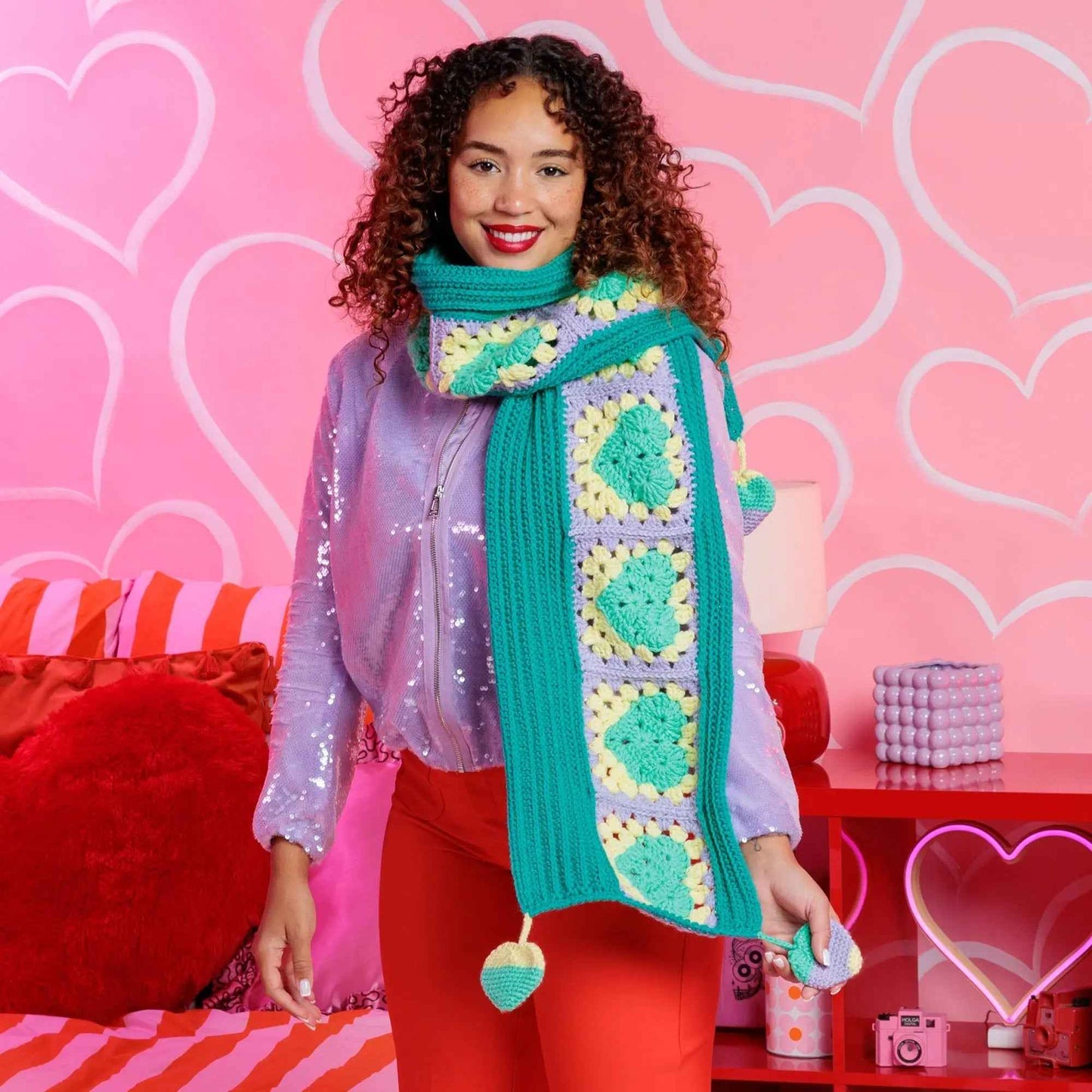 Red Heart Hearts All Around Crochet Scarf Red Heart
