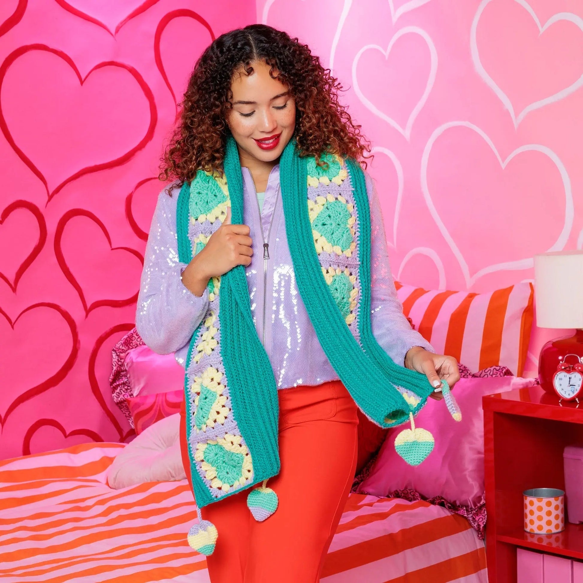Red Heart Hearts All Around Crochet Scarf Red Heart