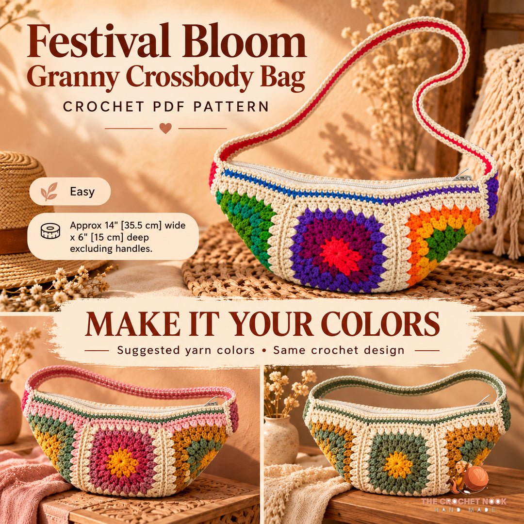 Suggested alternative yarn colors for the same Festival Bloom Granny Crossbody Bag crochet construction; color inspiration.