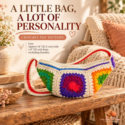 Festival Bloom Granny Crossbody Bag crochet bag in a cozy lifestyle setting; digital crochet PDF pattern.