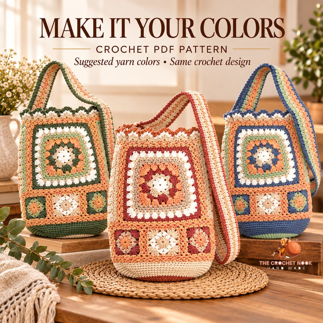 Suggested alternative yarn colors for the same Heritage Garden Oversized Granny Bag crochet construction; color inspiration.