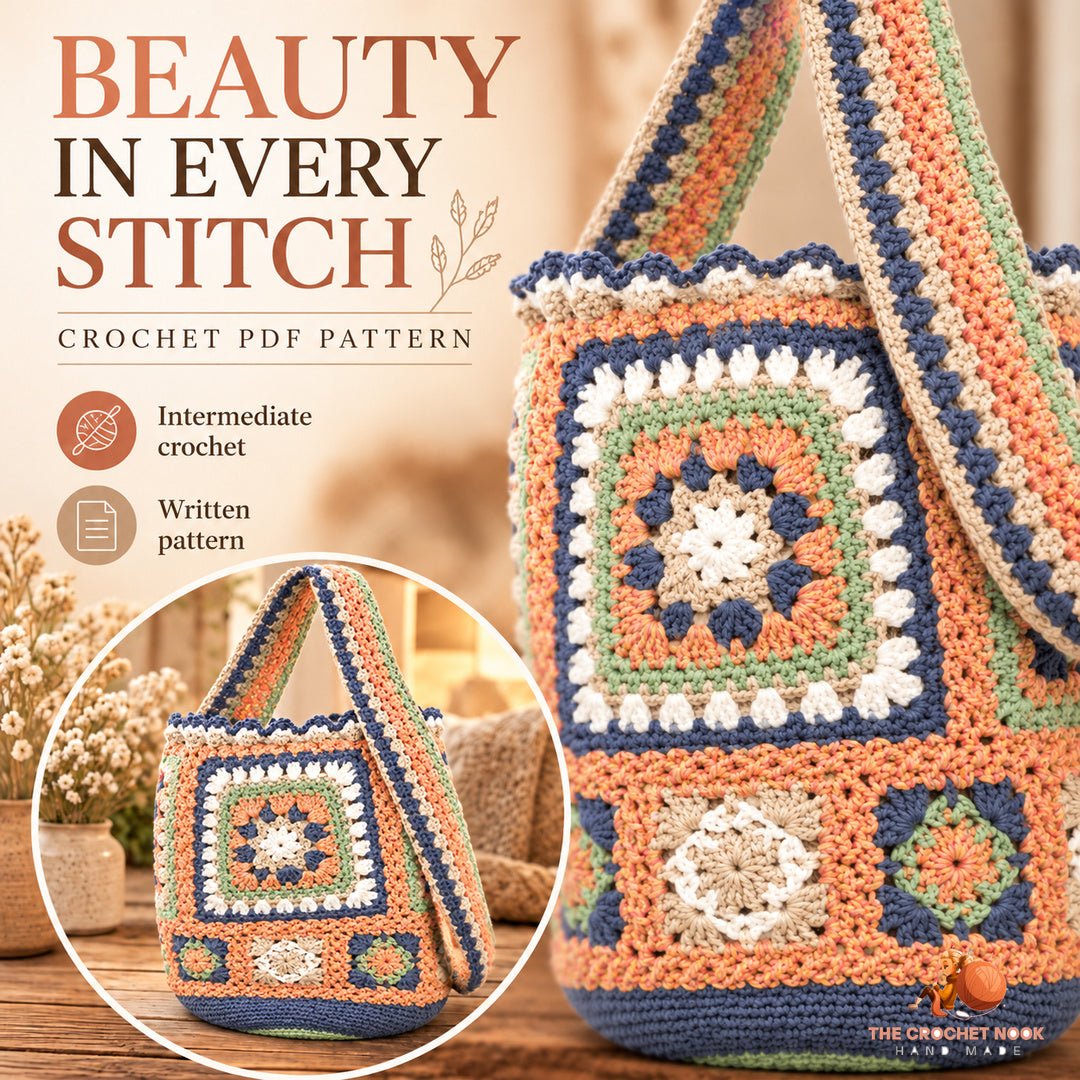 Close-up of the original Heritage Garden Oversized Granny Bag stitch texture and crochet design.