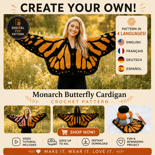 Monarch Butterfly Cardigan Crochet Pattern (PDF) - crochetnook.net