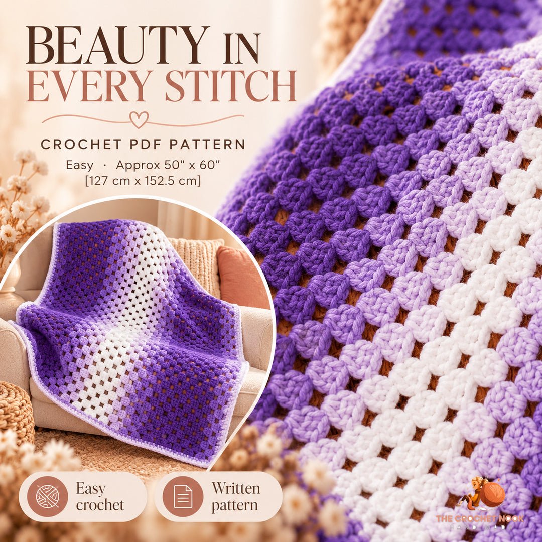 Close-up of the original Orchid Fade Granny Stitch Blanket stitch texture and crochet design.